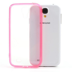 Твърд гръб за Samsung Galaxy S4 mini i9190 прозрачен с розов силиконов кант
